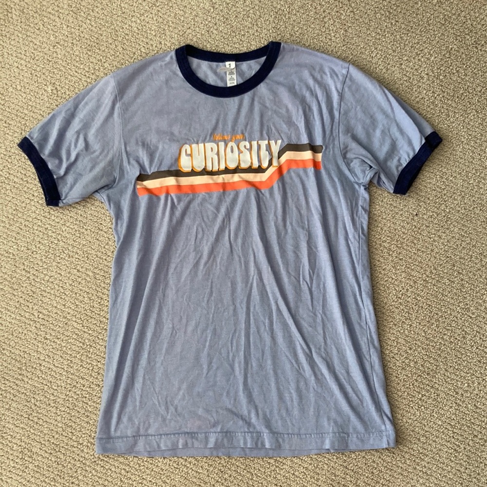 Bella Canvas Follow Your Curiosity Retro Ringer Tee T-Shirt Unisex Small GUC